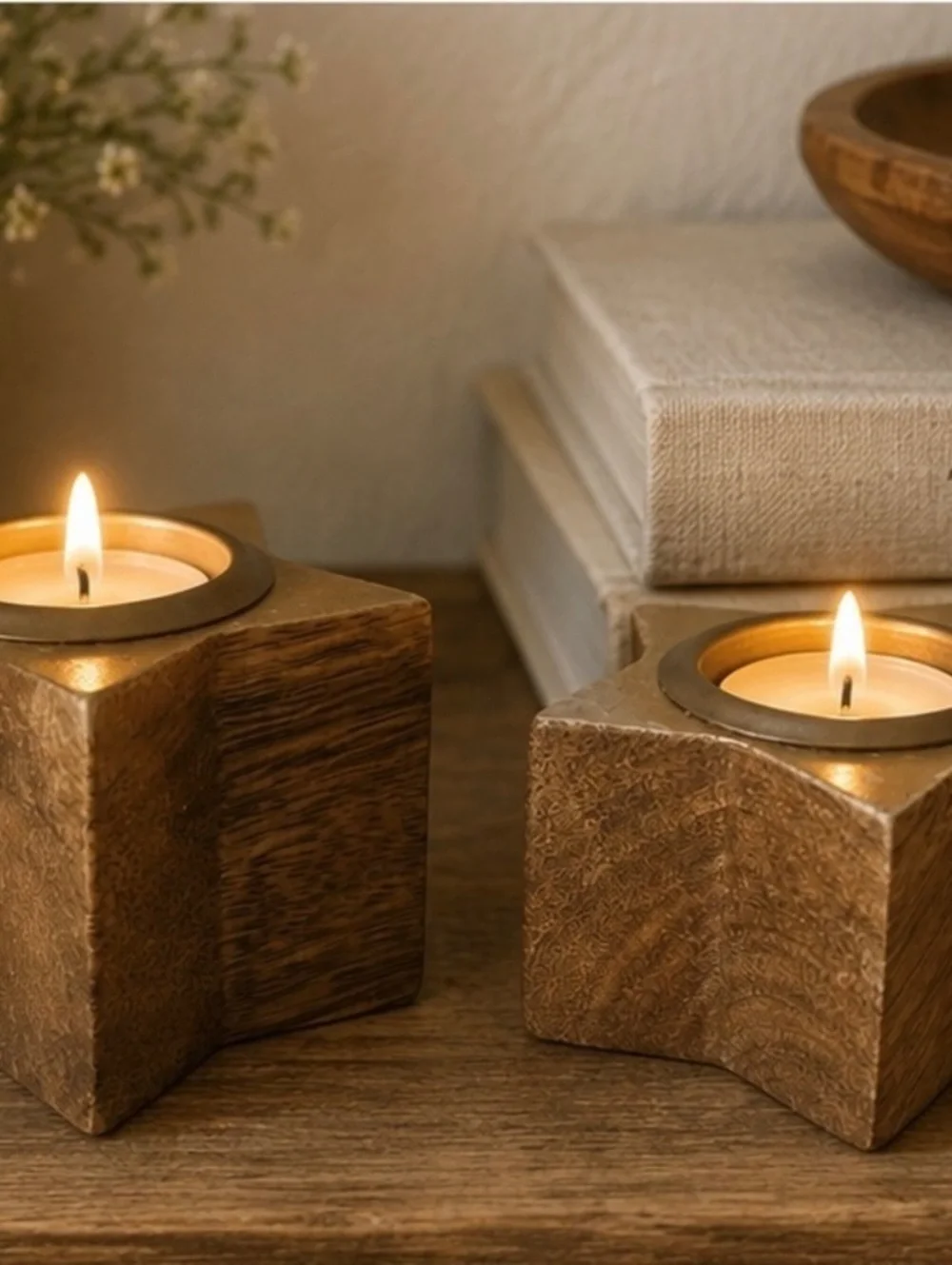 Hallmark Wood Star Tea Light Candle Holders Set of 2 Gold Tone